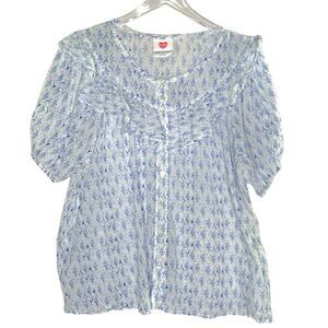 Hester Orchard XL Womens Mini Floral Blue White 100% Cotton Prairie